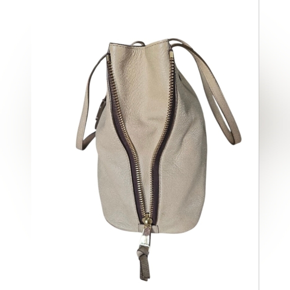 Tory Burch Tan Pebbled Leather Expandable Side Zip Tote - Picture 11 of 16